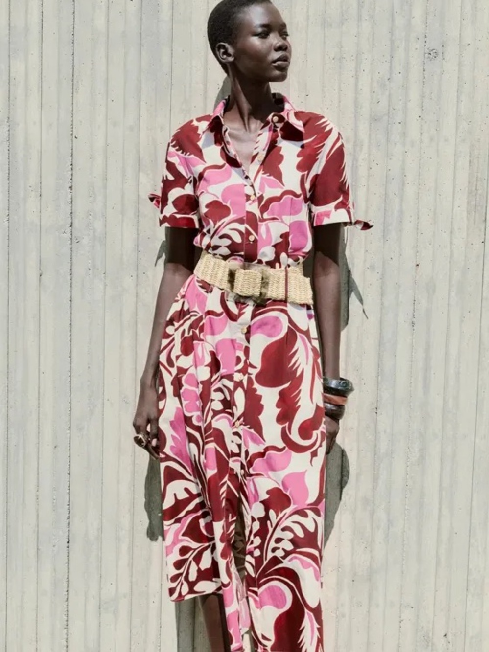 ZARA PRINTED POPLIN MIDI DRESS WITH BELT - Picture 5 of 10